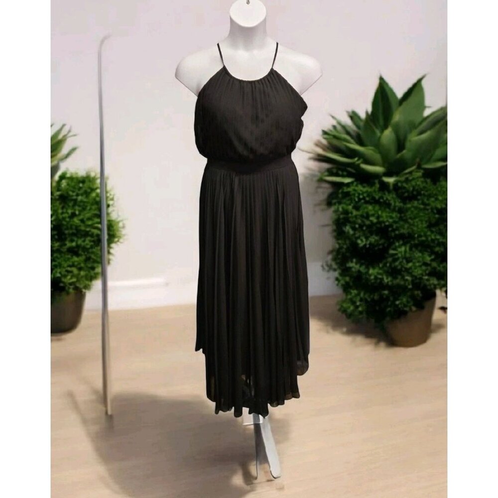 Boston Proper Womens 6 Black Halter Neck Pleated Maxi Dress Romantic Minimalist